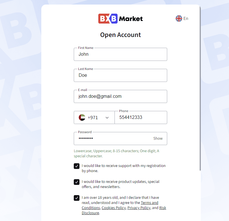 bxb market registration