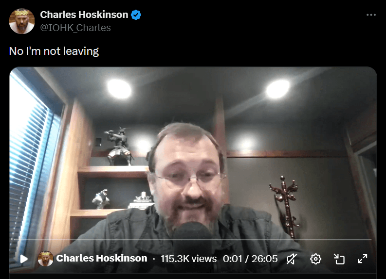 cardano founder NOT leaving