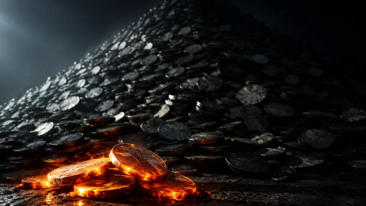 A tiny handful of glowing coins in front of an enormous dark mountain of countless dull coins
